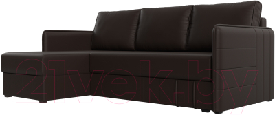 Диван угловой Лига Диванов Слим левый (экокожа коричневый) - фото