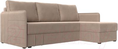 Диван угловой Лига Диванов Слим правый (велюр бежевый) - фото