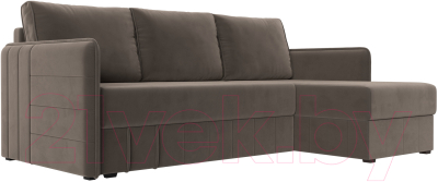 Диван угловой Лига Диванов Слим правый (велюр коричневый) - фото