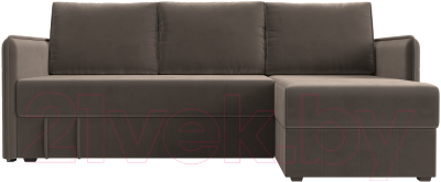 Диван угловой Лига Диванов Слим правый (велюр коричневый)