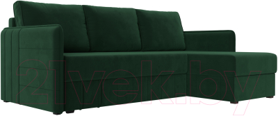 Диван угловой Лига Диванов Слим правый (велюр зеленый) - фото