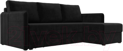 Диван угловой Лига Диванов Слим правый (велюр черный) - фото
