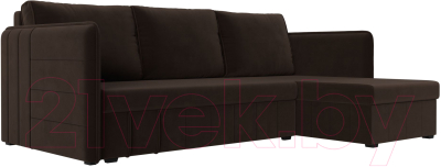 Диван угловой Лига Диванов Слим правый (микровельвет коричневый) - фото