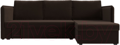 Диван угловой Лига Диванов Слим правый (микровельвет коричневый)