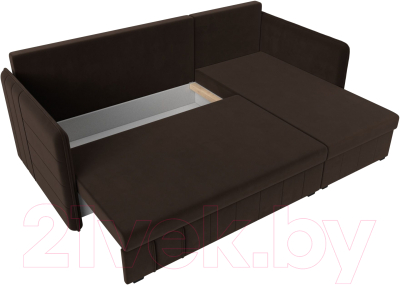 Диван угловой Лига Диванов Слим правый (микровельвет коричневый)