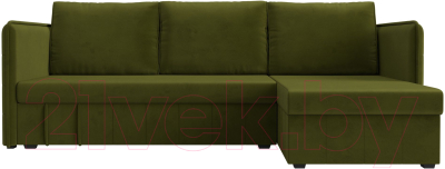 Диван угловой Лига Диванов Слим правый (микровельвет зеленый)
