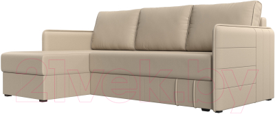 Диван угловой Лига Диванов Слим левый (экокожа бежевый) - фото