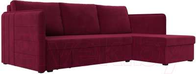 Диван угловой Лига Диванов Слим правый (микровельвет бордовый) - фото