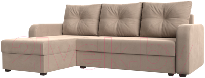 Диван угловой Лига Диванов Ливерпуль Лайт левый (велюр бежевый) - фото