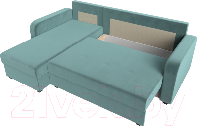Диван угловой Лига Диванов Ливерпуль Лайт левый (велюр бирюзовый)
