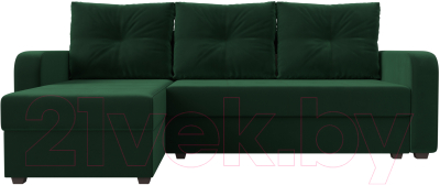 Диван угловой Лига Диванов Ливерпуль Лайт левый (велюр зеленый)