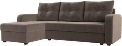 Диван угловой Лига Диванов Ливерпуль Лайт левый (велюр коричневый) - фото