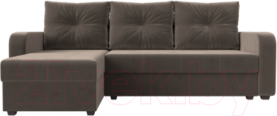 Диван угловой Лига Диванов Ливерпуль Лайт левый (велюр коричневый)
