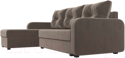 Диван угловой Лига Диванов Ливерпуль Лайт левый (велюр коричневый)