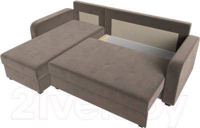 Диван угловой Лига Диванов Ливерпуль Лайт левый (велюр коричневый)