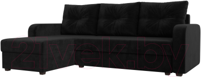 Диван угловой Лига Диванов Ливерпуль Лайт левый (велюр черный) - фото