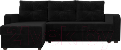 Диван угловой Лига Диванов Ливерпуль Лайт левый (велюр черный)