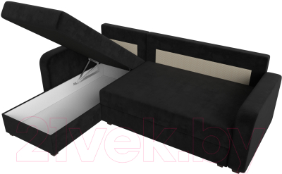 Диван угловой Лига Диванов Ливерпуль Лайт левый (велюр черный)