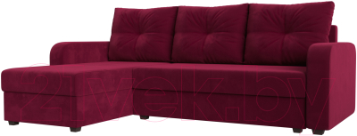 Диван угловой Лига Диванов Ливерпуль Лайт левый (микровельвет бордовый) - фото