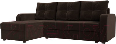 Диван угловой Лига Диванов Ливерпуль Лайт левый (микровельвет коричневый) - фото