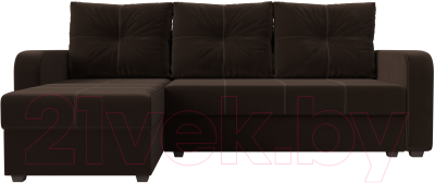 Диван угловой Лига Диванов Ливерпуль Лайт левый (микровельвет коричневый)