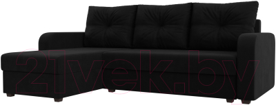 Диван угловой Лига Диванов Ливерпуль Лайт левый (микровельвет черный) - фото