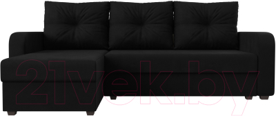 Диван угловой Лига Диванов Ливерпуль Лайт левый (микровельвет черный)