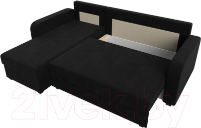 Диван угловой Лига Диванов Ливерпуль Лайт левый (микровельвет черный)
