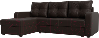 Диван угловой Лига Диванов Ливерпуль Лайт левый (экокожа коричневый) - фото