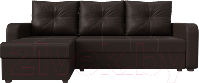 Диван угловой Лига Диванов Ливерпуль Лайт левый (экокожа коричневый)
