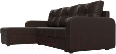 Диван угловой Лига Диванов Ливерпуль Лайт левый (экокожа коричневый)
