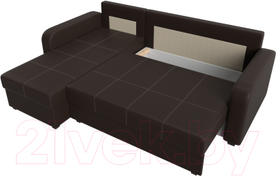 Диван угловой Лига Диванов Ливерпуль Лайт левый (экокожа коричневый)