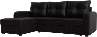 Диван угловой Лига Диванов Ливерпуль Лайт левый (экокожа черный) - фото