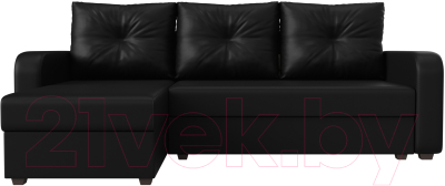 Диван угловой Лига Диванов Ливерпуль Лайт левый (экокожа черный)