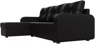Диван угловой Лига Диванов Ливерпуль Лайт левый (экокожа черный)