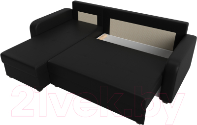 Диван угловой Лига Диванов Ливерпуль Лайт левый (экокожа черный)