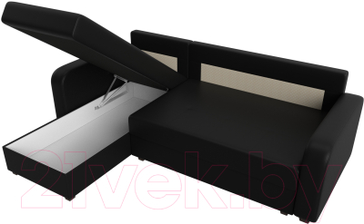 Диван угловой Лига Диванов Ливерпуль Лайт левый (экокожа черный)