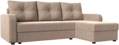 Диван угловой Лига Диванов Ливерпуль Лайт правый (велюр бежевый) - фото