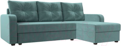 Диван угловой Лига Диванов Ливерпуль Лайт правый (велюр бирюзовый) - фото