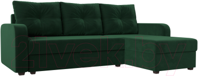 Диван угловой Лига Диванов Ливерпуль Лайт правый (велюр зеленый) - фото