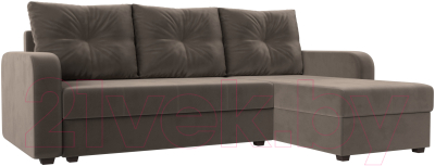 Диван угловой Лига Диванов Ливерпуль Лайт правый (велюр коричневый) - фото