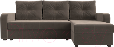 Диван угловой Лига Диванов Ливерпуль Лайт правый (велюр коричневый)