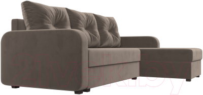 Диван угловой Лига Диванов Ливерпуль Лайт правый (велюр коричневый)