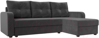 Диван угловой Лига Диванов Ливерпуль Лайт правый (велюр серый) - фото