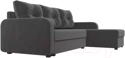 Диван угловой Лига Диванов Ливерпуль Лайт правый (велюр серый)