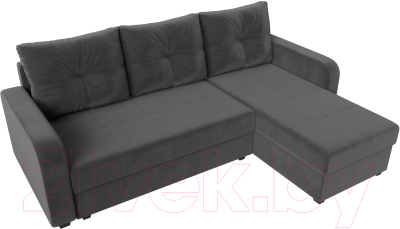 Диван угловой Лига Диванов Ливерпуль Лайт правый (велюр серый)