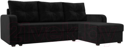 Диван угловой Лига Диванов Ливерпуль Лайт правый (велюр черный) - фото