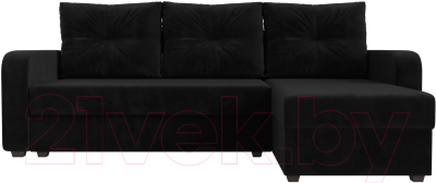 Диван угловой Лига Диванов Ливерпуль Лайт правый (велюр черный)