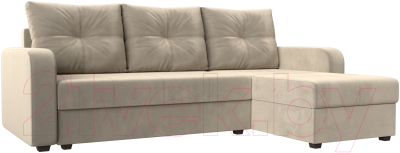 Диван угловой Лига Диванов Ливерпуль Лайт правый (микровельвет бежевый) - фото