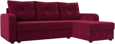 Диван угловой Лига Диванов Ливерпуль Лайт правый (микровельвет бордовый) - фото